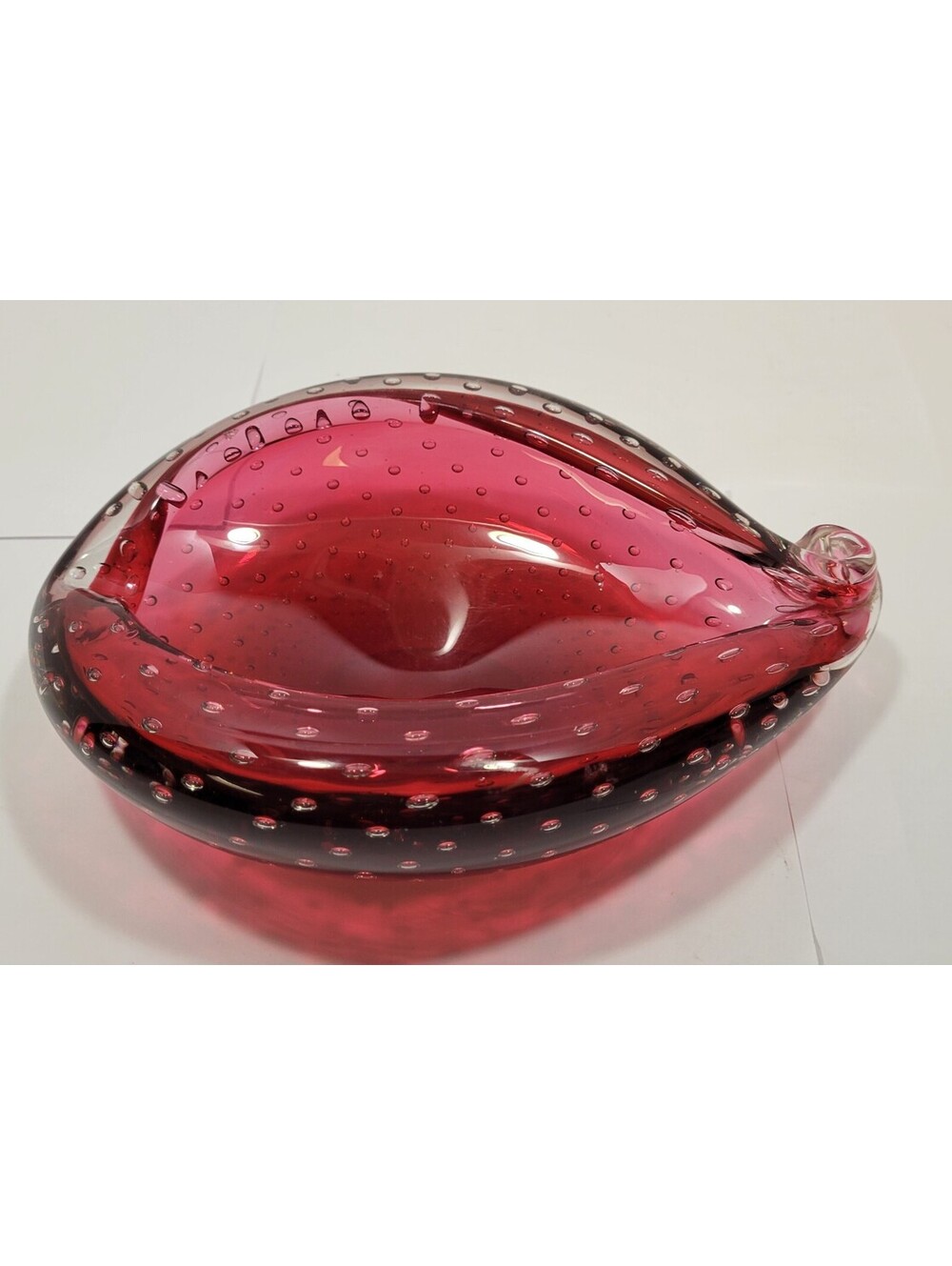 Vtg 8.5" Red Crimson Murano Italy Art Glass Dish Bowl Controlled Bubbles